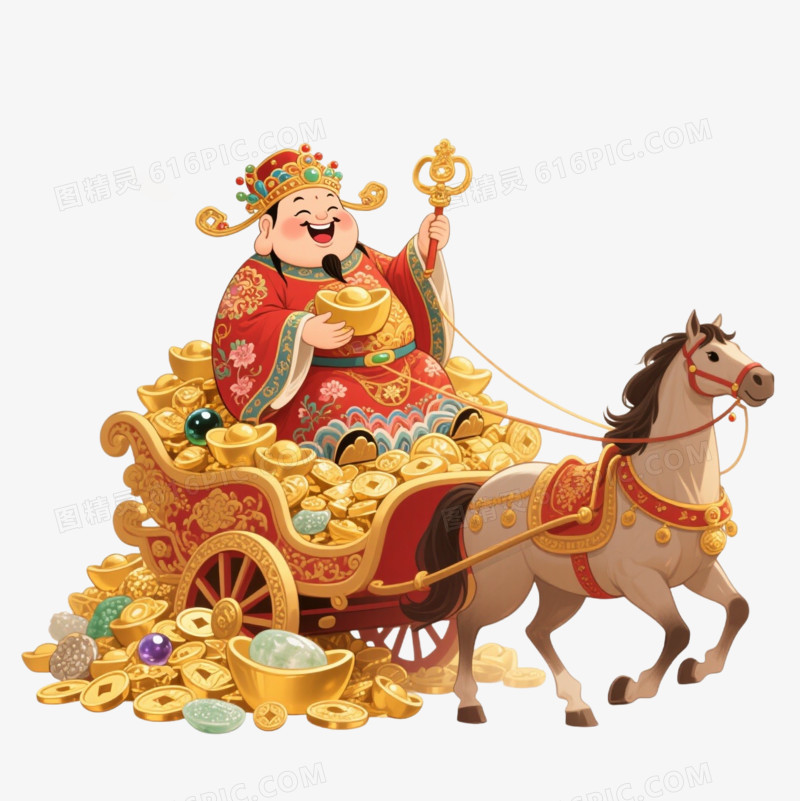 马年坐马车的财神爷免扣元素