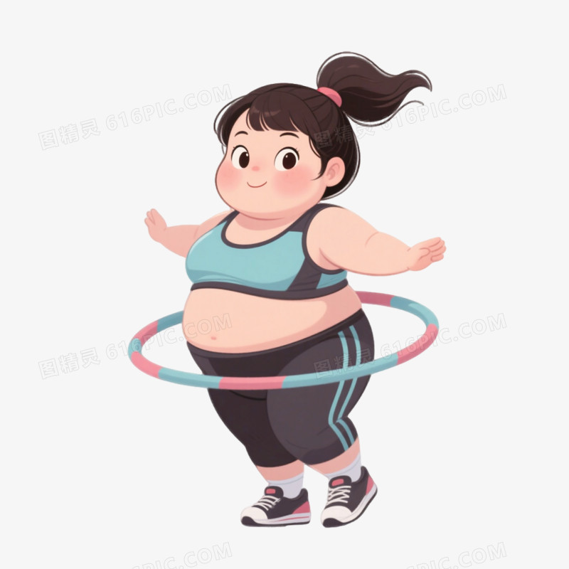 插画风格胖胖的女性转呼啦圈免抠元素