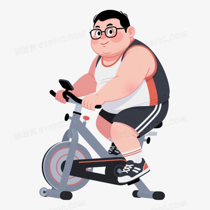 插画风格胖胖的男生骑动感单车免抠元素