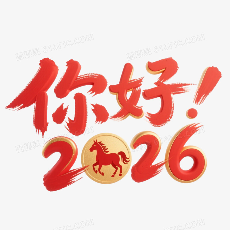 你好2026马年艺术字免扣元素