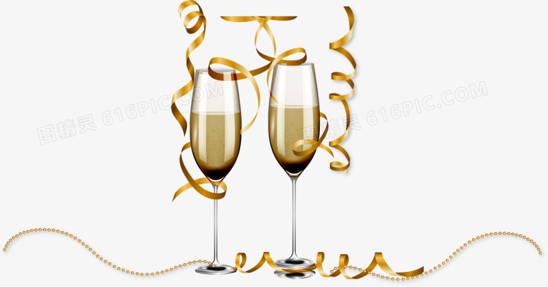 金色香槟与丝带矢量素材