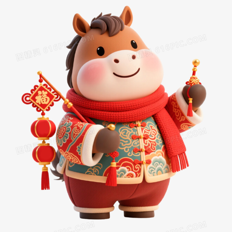 C4D插画风格马年IP形象免抠元素