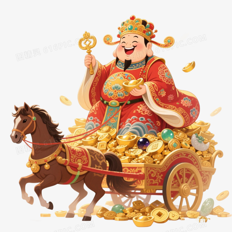 马年坐马车的财神爷免扣元素