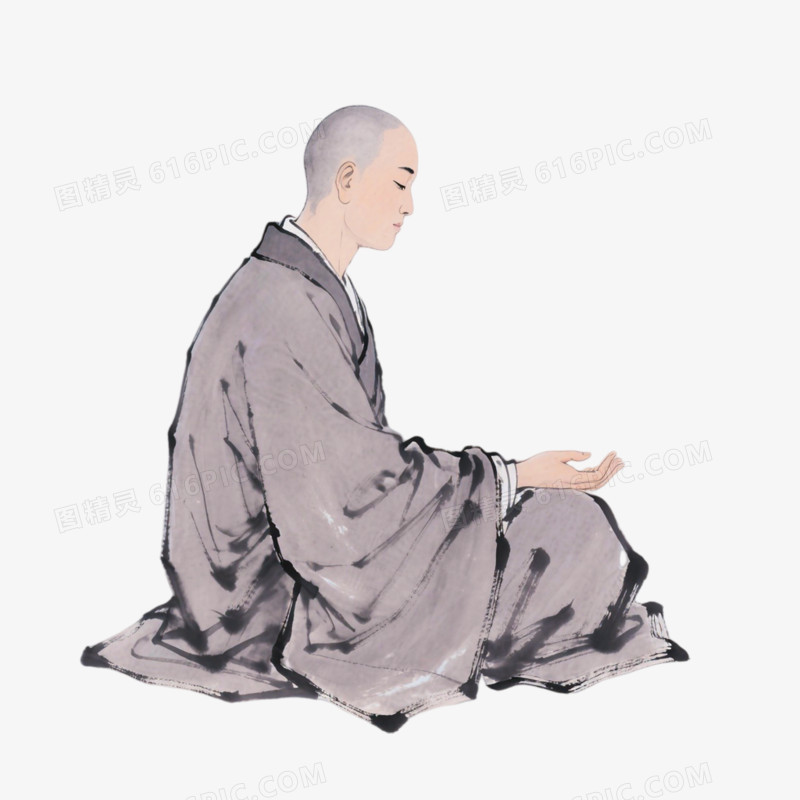 中式插画风格僧人免抠元素