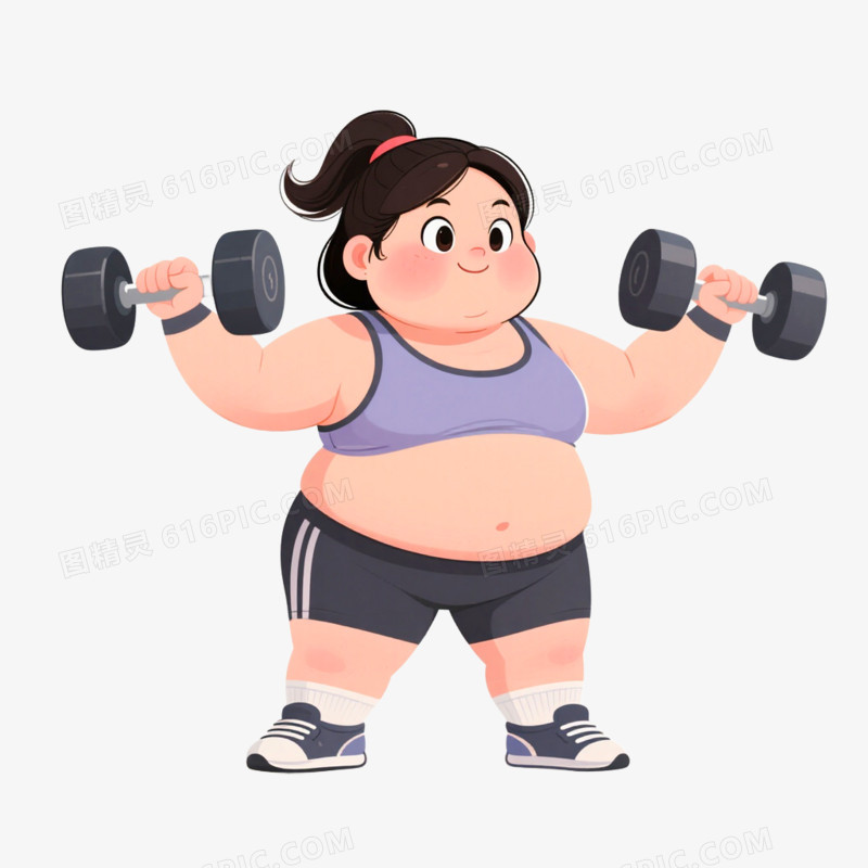 插画风格女性举哑铃免抠元素
