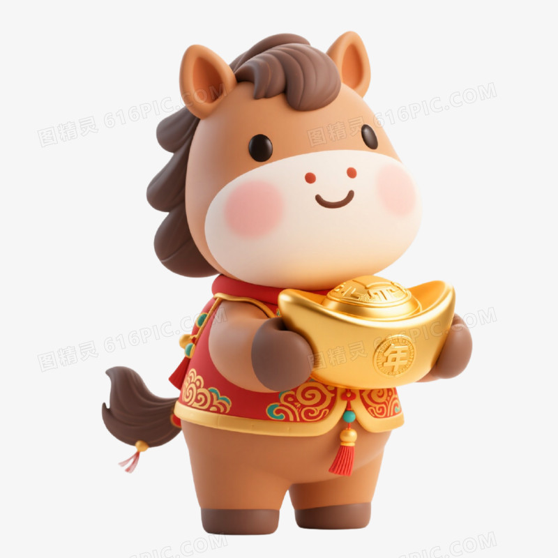 C4D插画风格马年IP形象免抠元素
