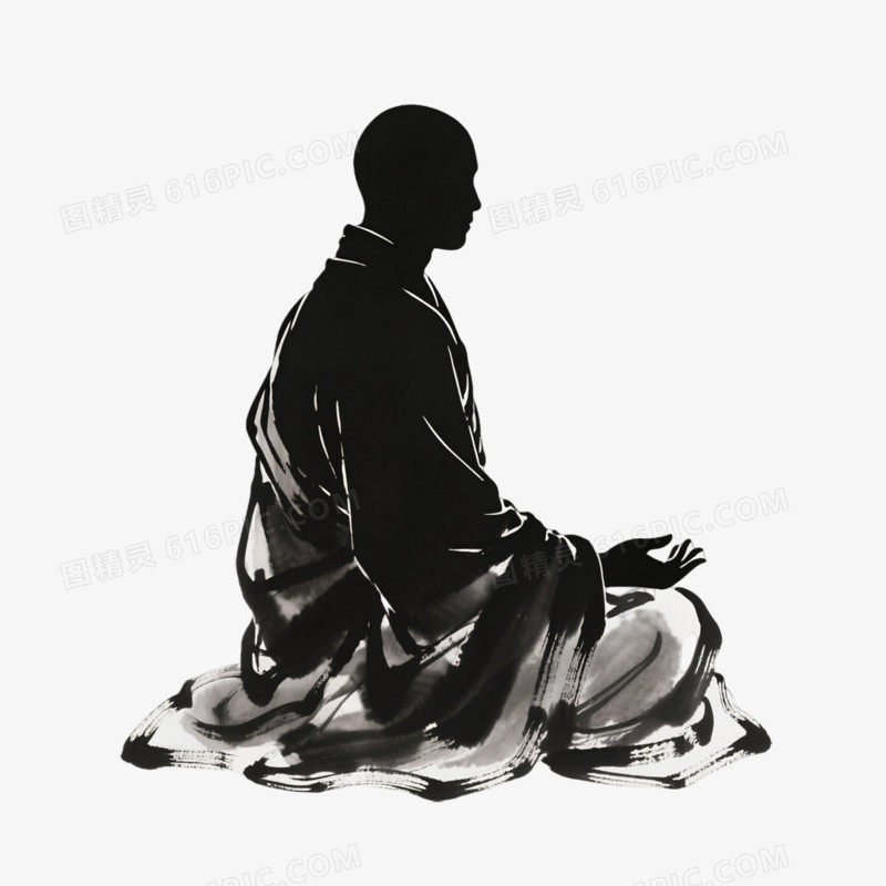 中式插画风格僧人免抠元素