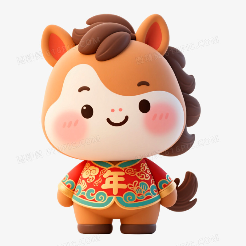 C4D插画风格马年IP形象免抠元素