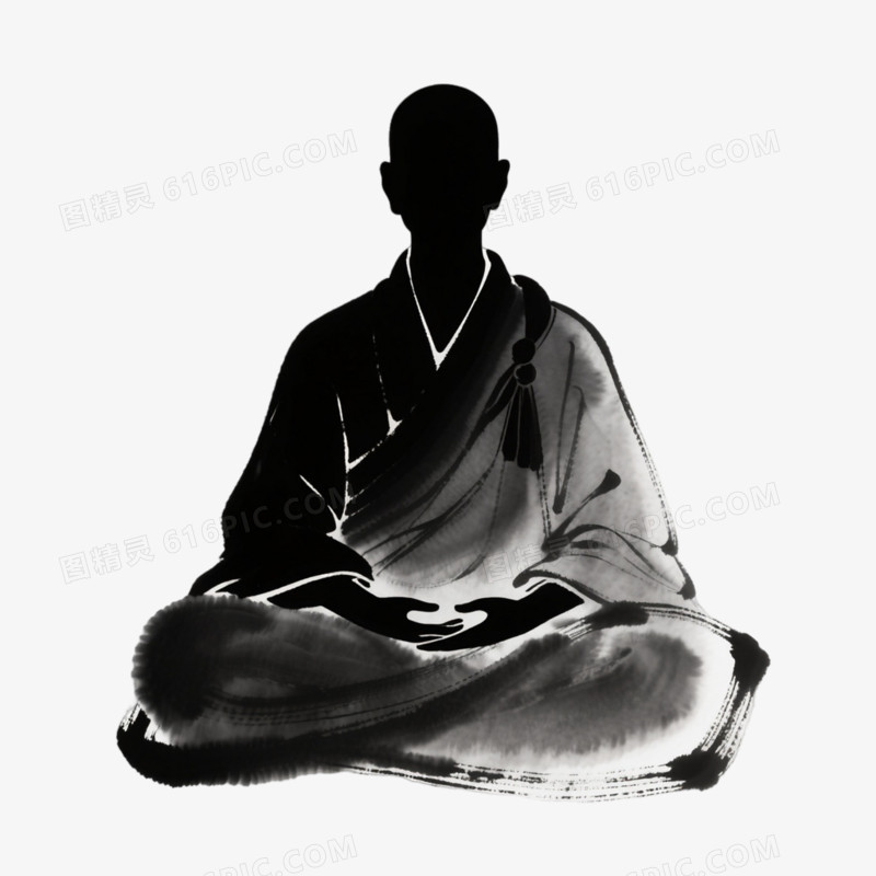 中式插画风格僧人免抠元素