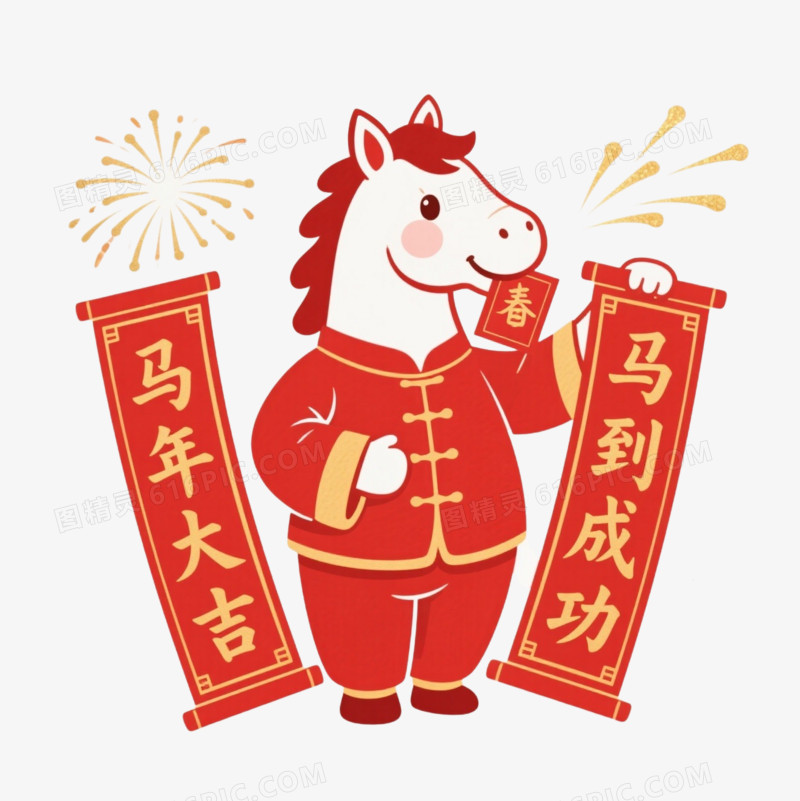 一对2026马年小马IP形象免扣元素
