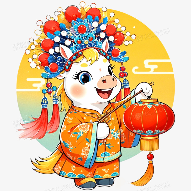 手绘国潮插画创意马年形象IP免抠元素