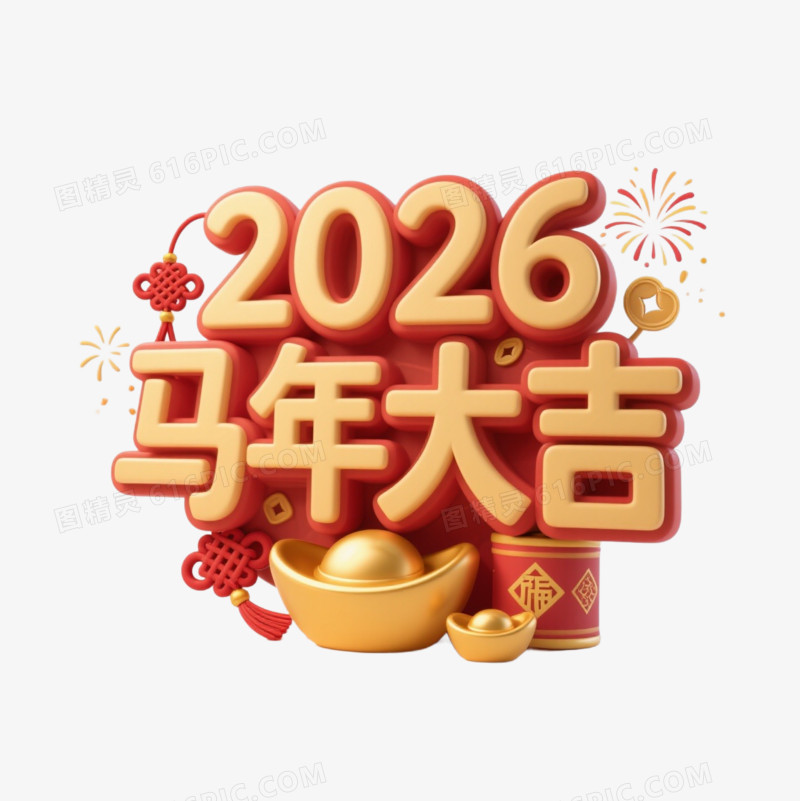 2026马年大吉艺术字免扣元素
