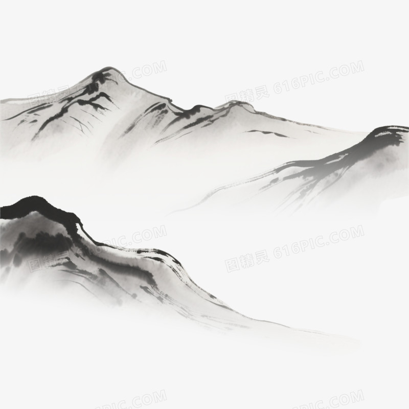 中国水墨插画风格禅意山水免抠元素