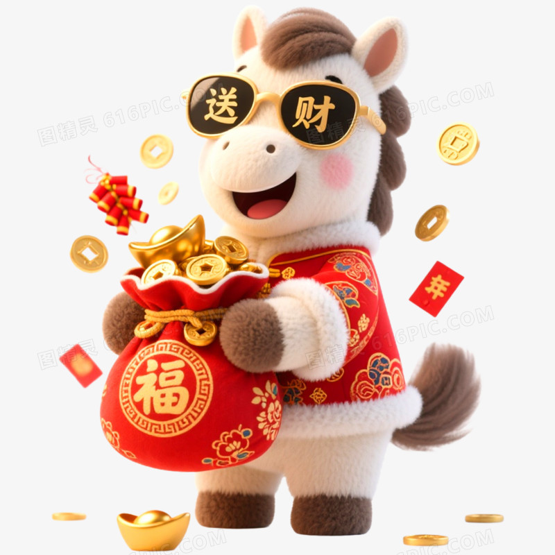3D立体创意马年形象IP免抠元素