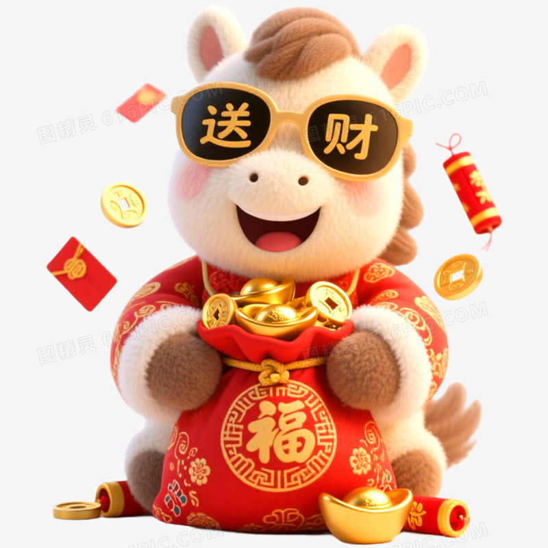 3D立体创意马年形象IP免抠元素