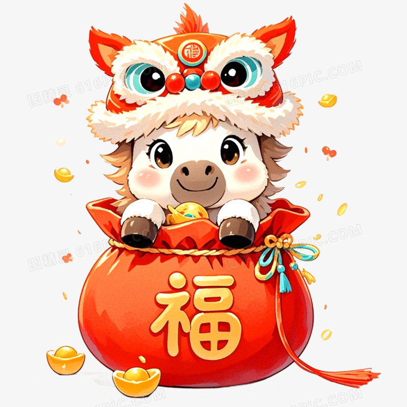 手绘插画创意马年形象IP免抠元素
