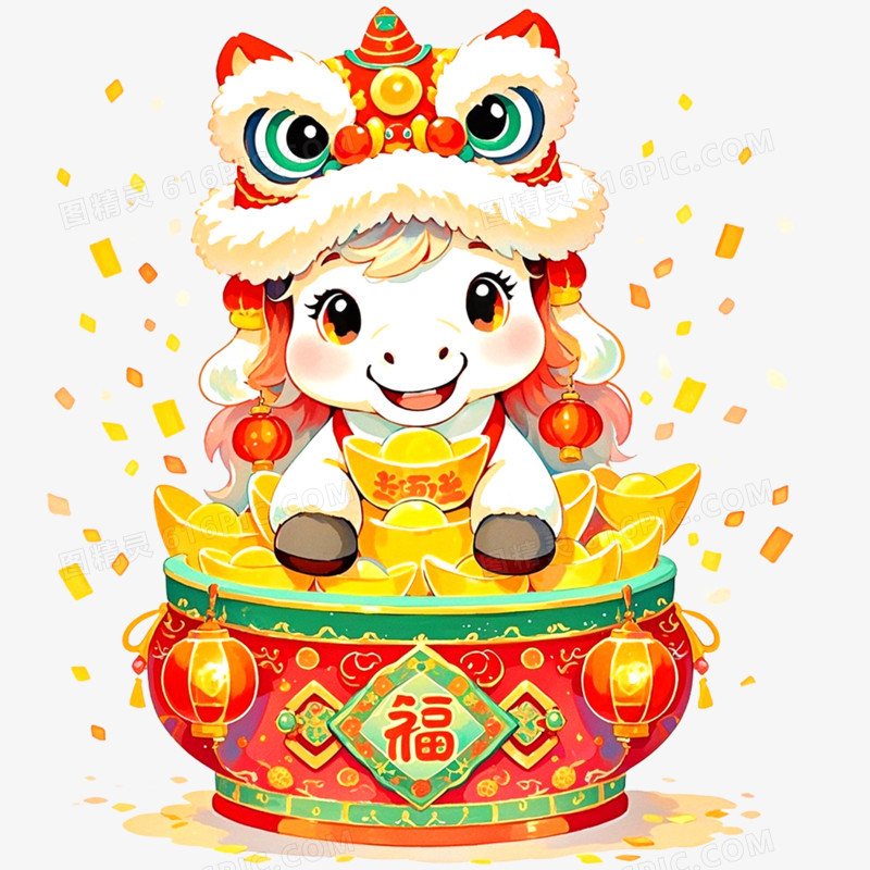 手绘插画创意马年形象IP免抠元素