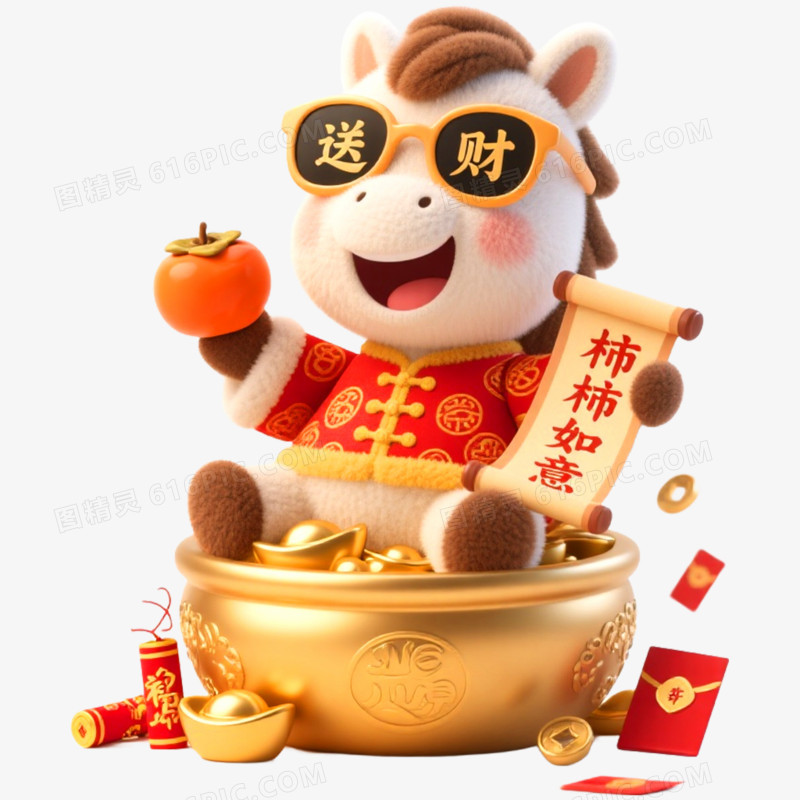 3D立体创意马年形象IP免抠元素