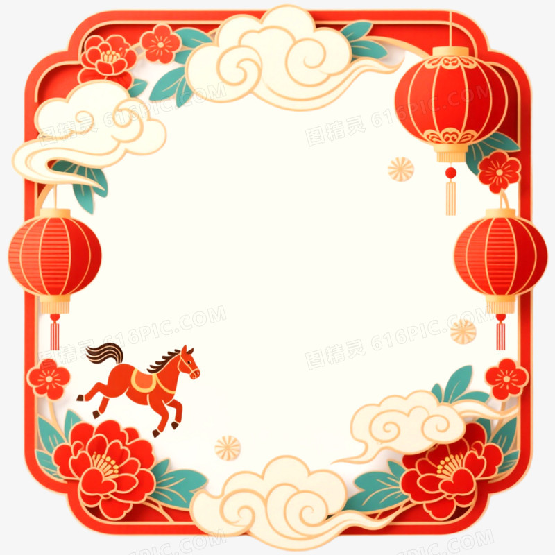 创意喜庆马年边框免抠元素