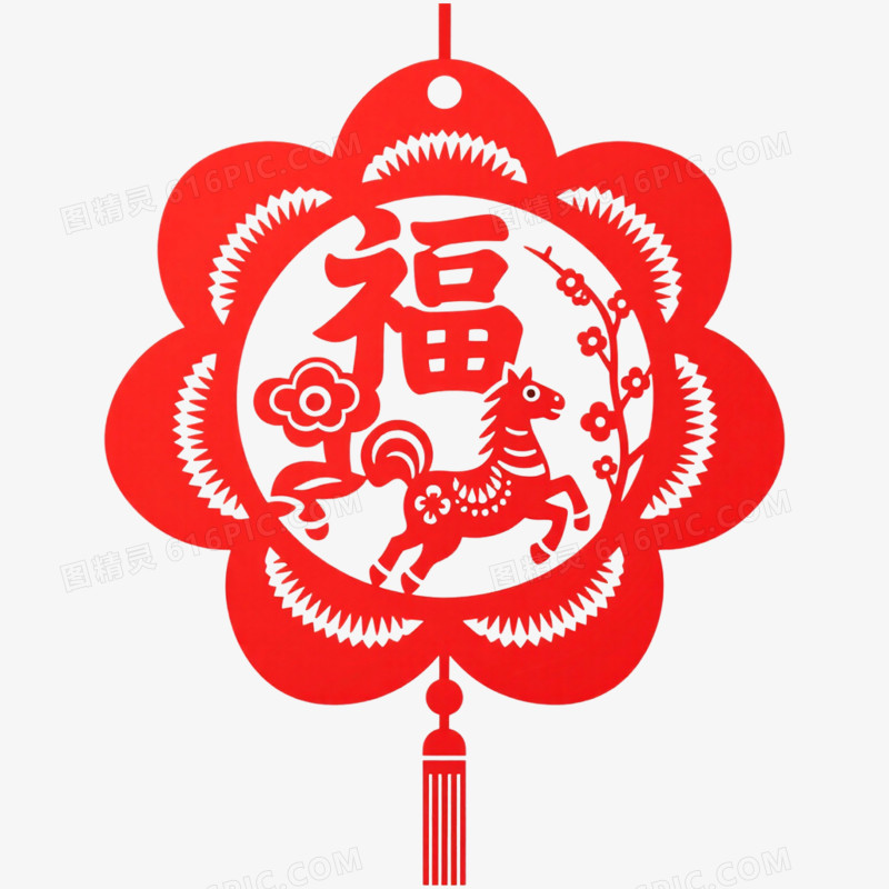 剪纸风创意马年挂件免抠元素