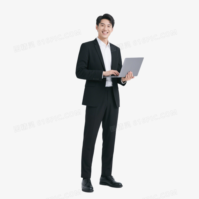 摄影拿着笔记本电脑的男职员免抠元素
