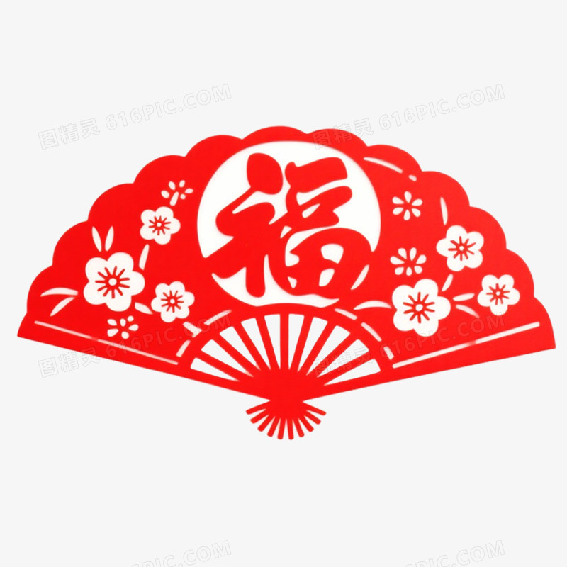 剪纸风创意马年扇子扇形挂件免抠元素