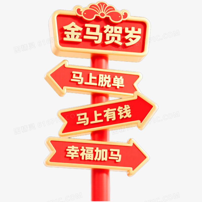 创意马年新年指示牌免抠元素