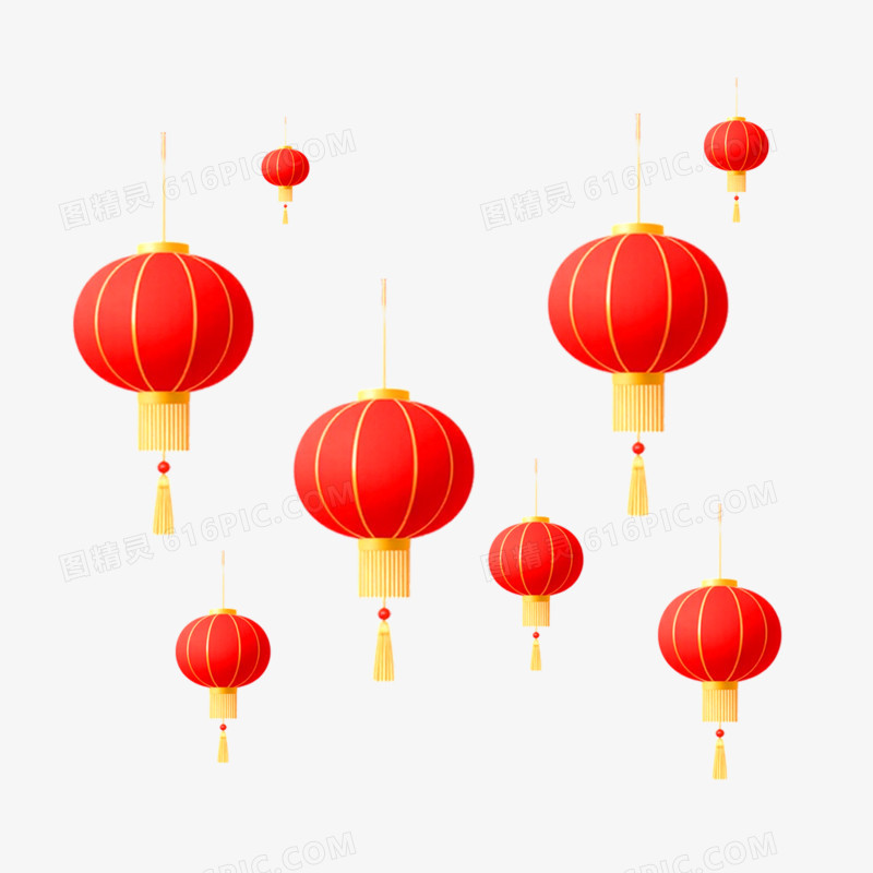 3d立体马年新年灯笼免抠元素