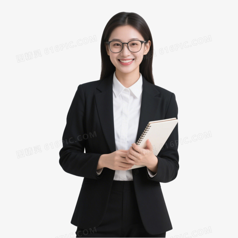 摄影拿着本子戴眼镜的女职员免抠元素
