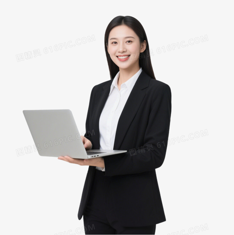 摄影拿着笔记本电脑的女职员免抠元素
