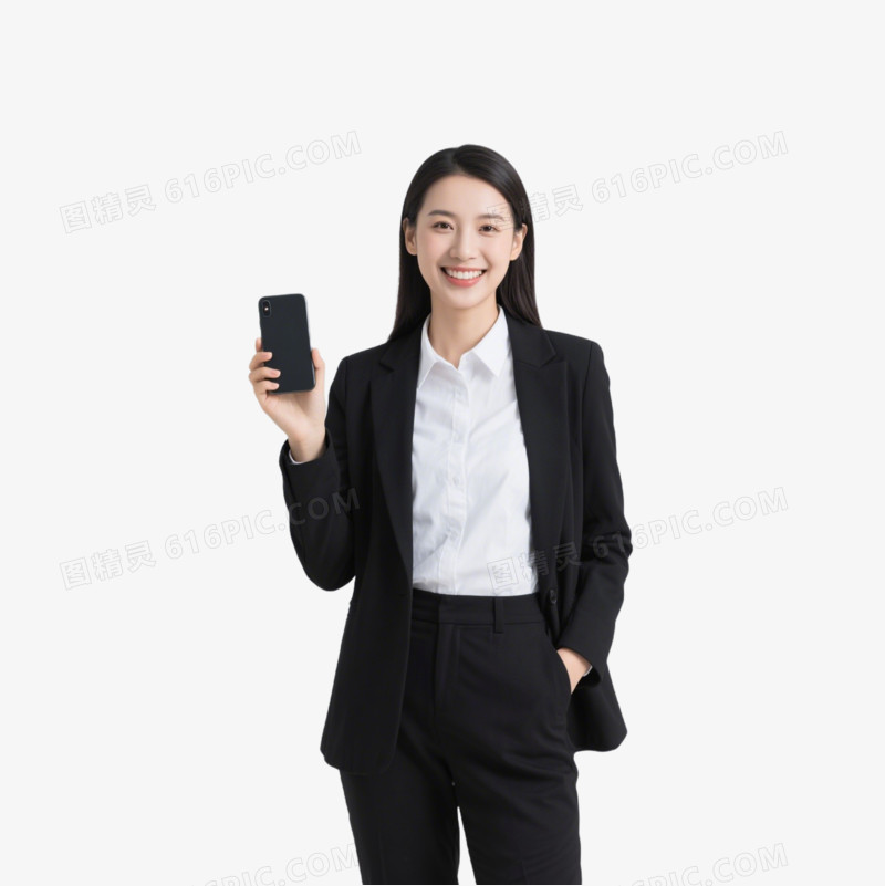 摄影拿着手机的女职员免抠元素