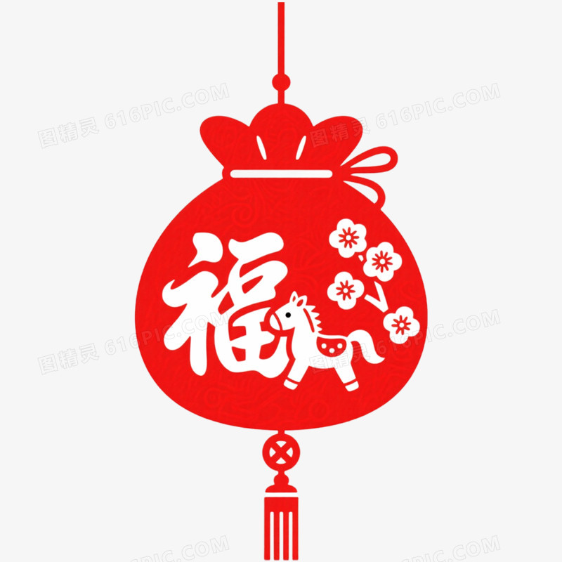 手绘插画创意马年窗花挂件免抠元素