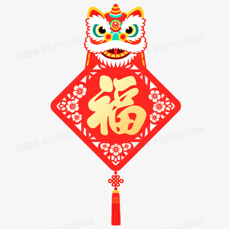 手绘插画创意马年窗花挂件免抠元素