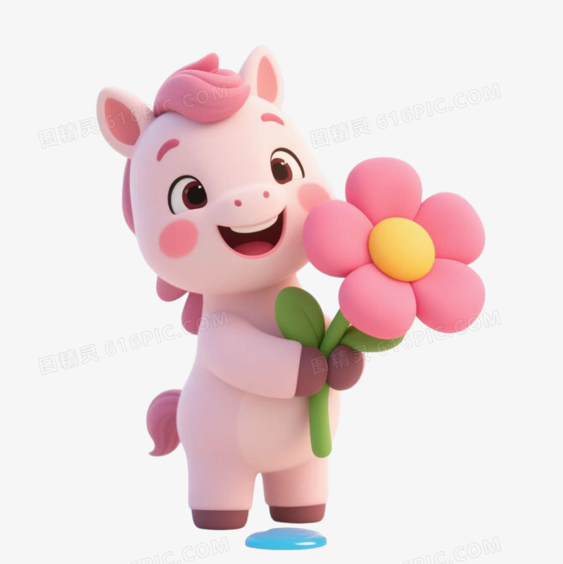 一对粉色马年IP形象免扣元素