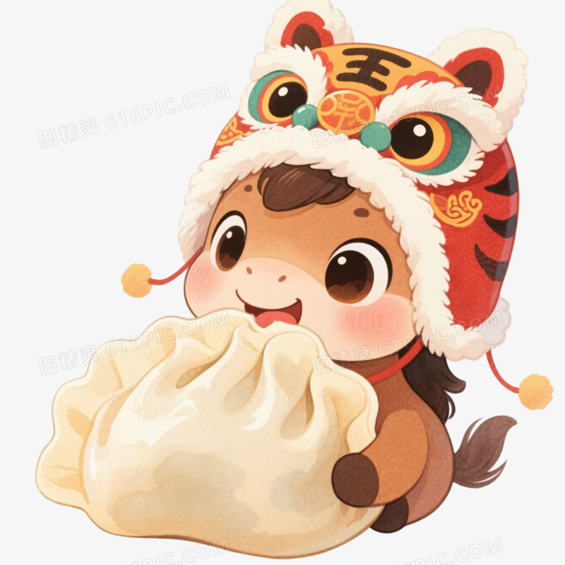 抱着饺子的小马马年IP形象免扣元素