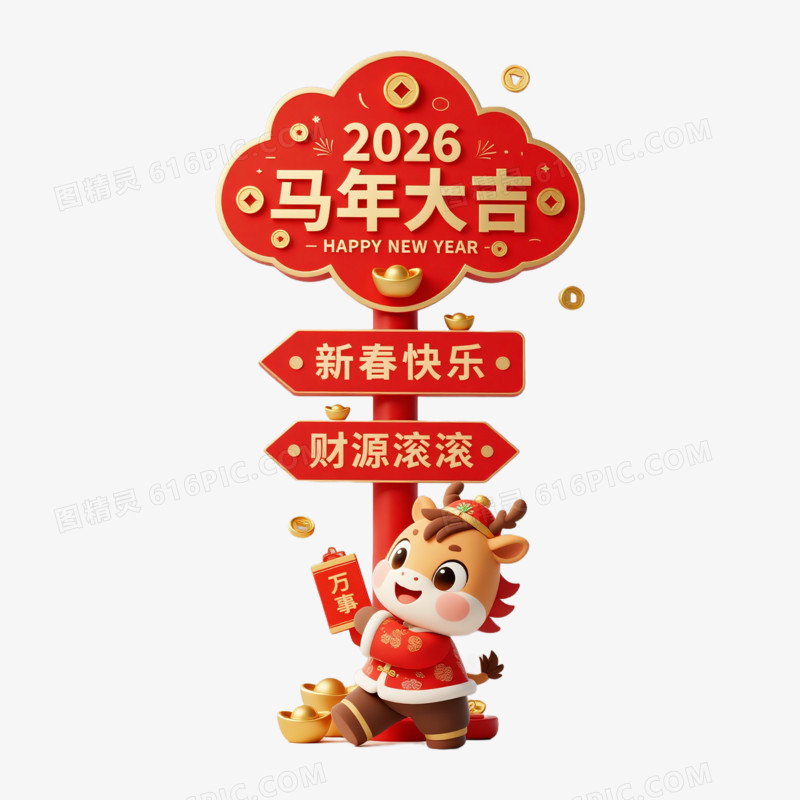 卡通手绘新年路牌免抠元素
