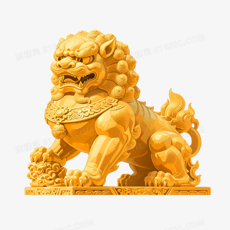 插画风格金色狮子免抠元素