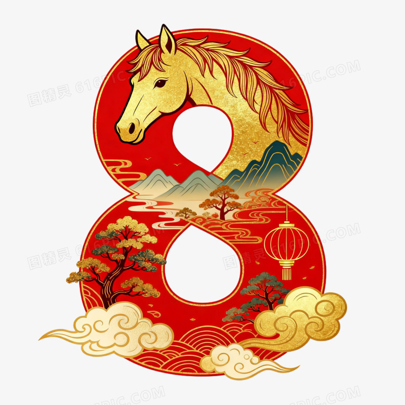 国潮风新年数字8免扣元素