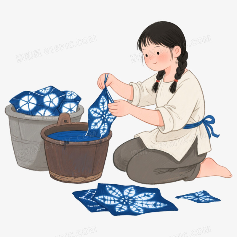 手绘非遗文化扎染免抠元素