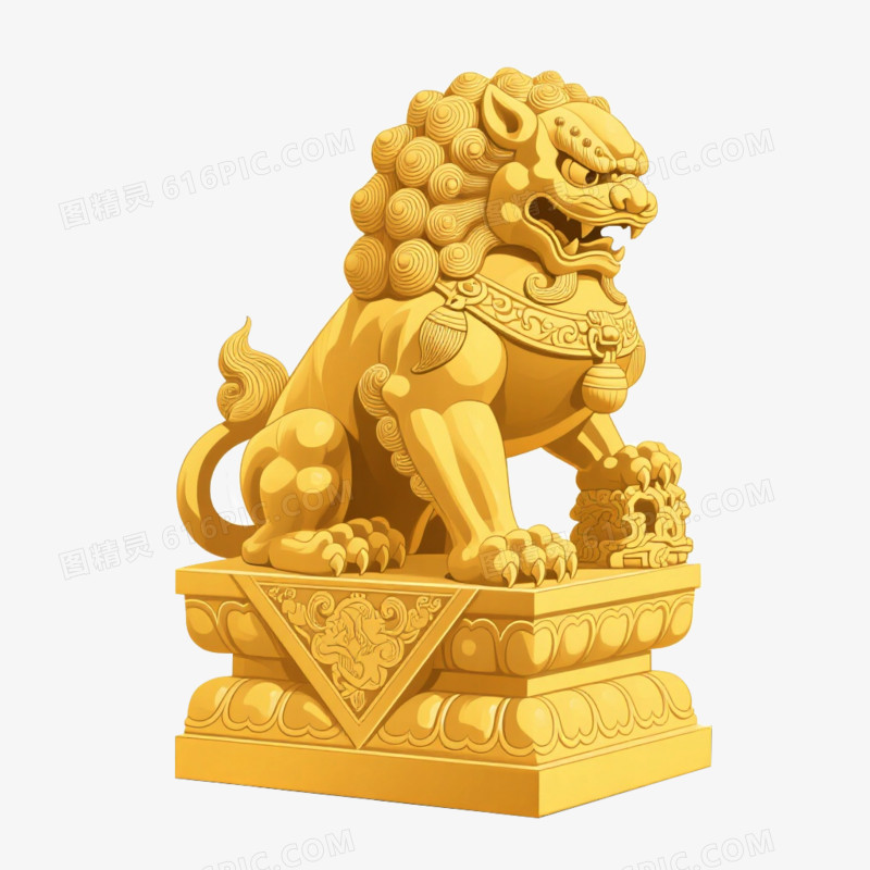 插画风格金色狮子免抠元素