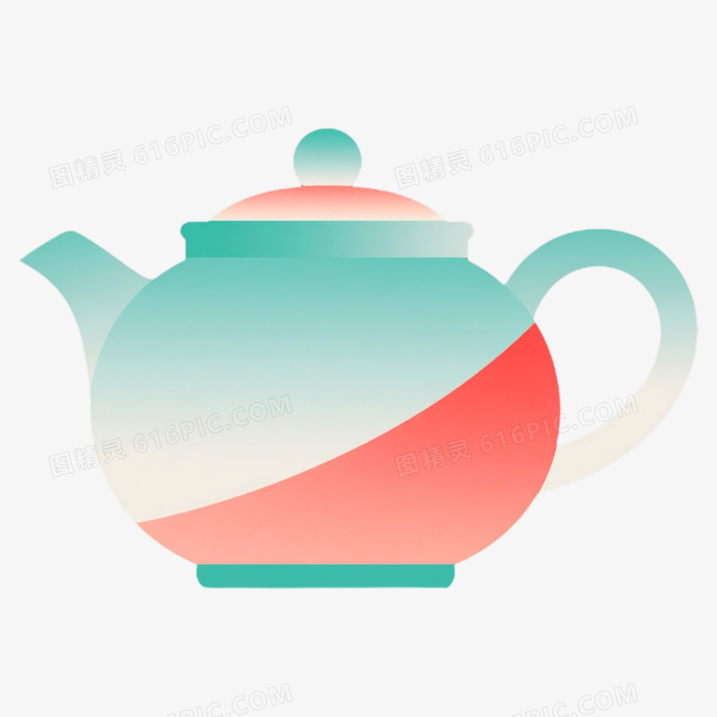 渐变风新中式茶壶免抠元素