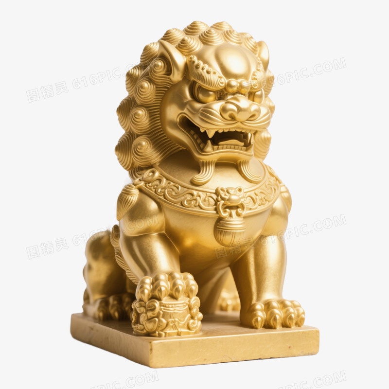 3D建模风格金色石狮子免抠元素