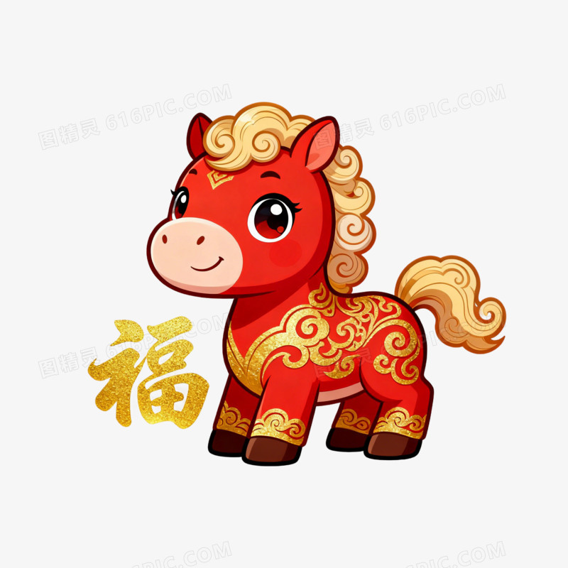 2026喜庆福运小马贺岁IP形象免扣元素