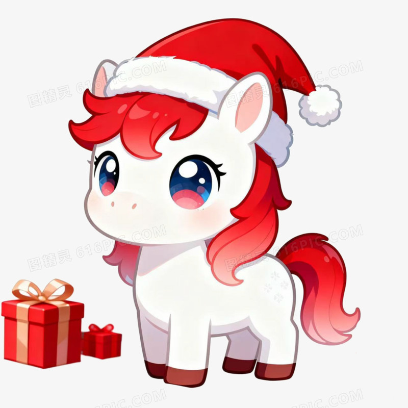 戴圣诞帽小马马年IP形象免扣元素