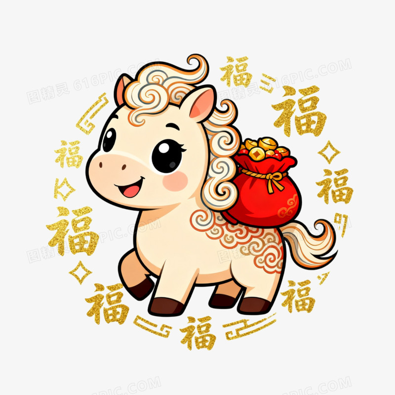 2026喜庆福运小马送福IP形象免扣元素