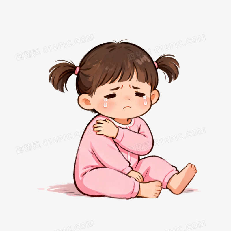 卡通插画小女孩肩膀疼免抠元素