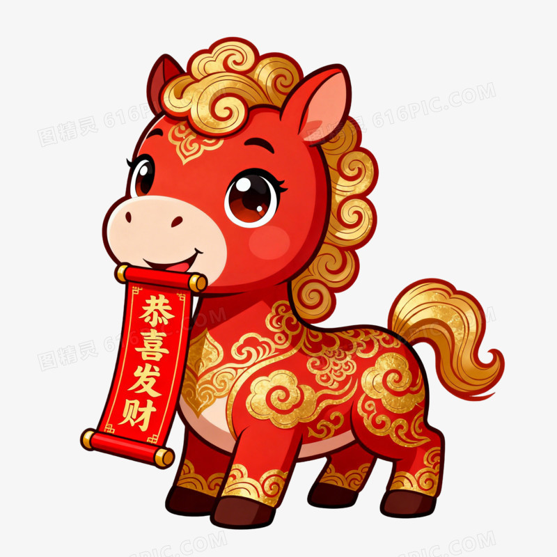 2026喜庆小马贺岁送吉祥IP形象免扣元素