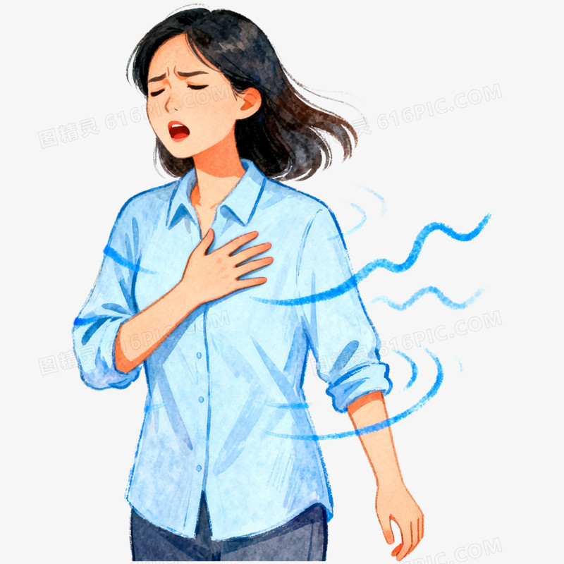 手绘插画生病胸闷气短免抠元素