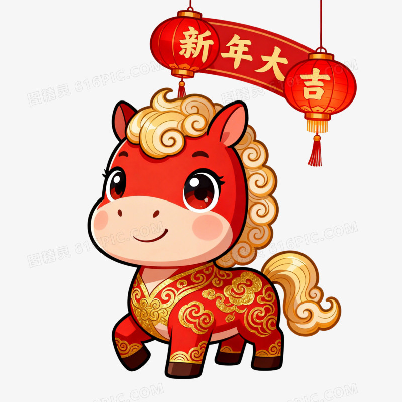 2026喜庆小马贺新年IP形象免扣元素
