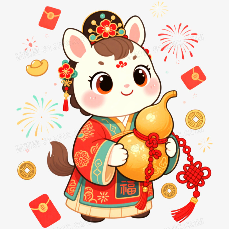 手绘插画国潮马年形象IP免抠元素